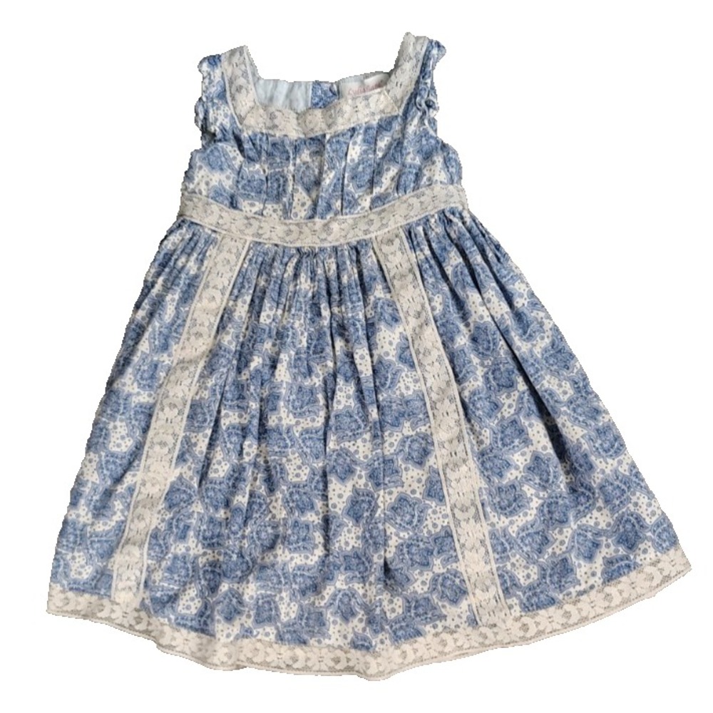 Lydia Jane Blue‎ Cream Lace Country Dress Girls Size 4 Button Lined